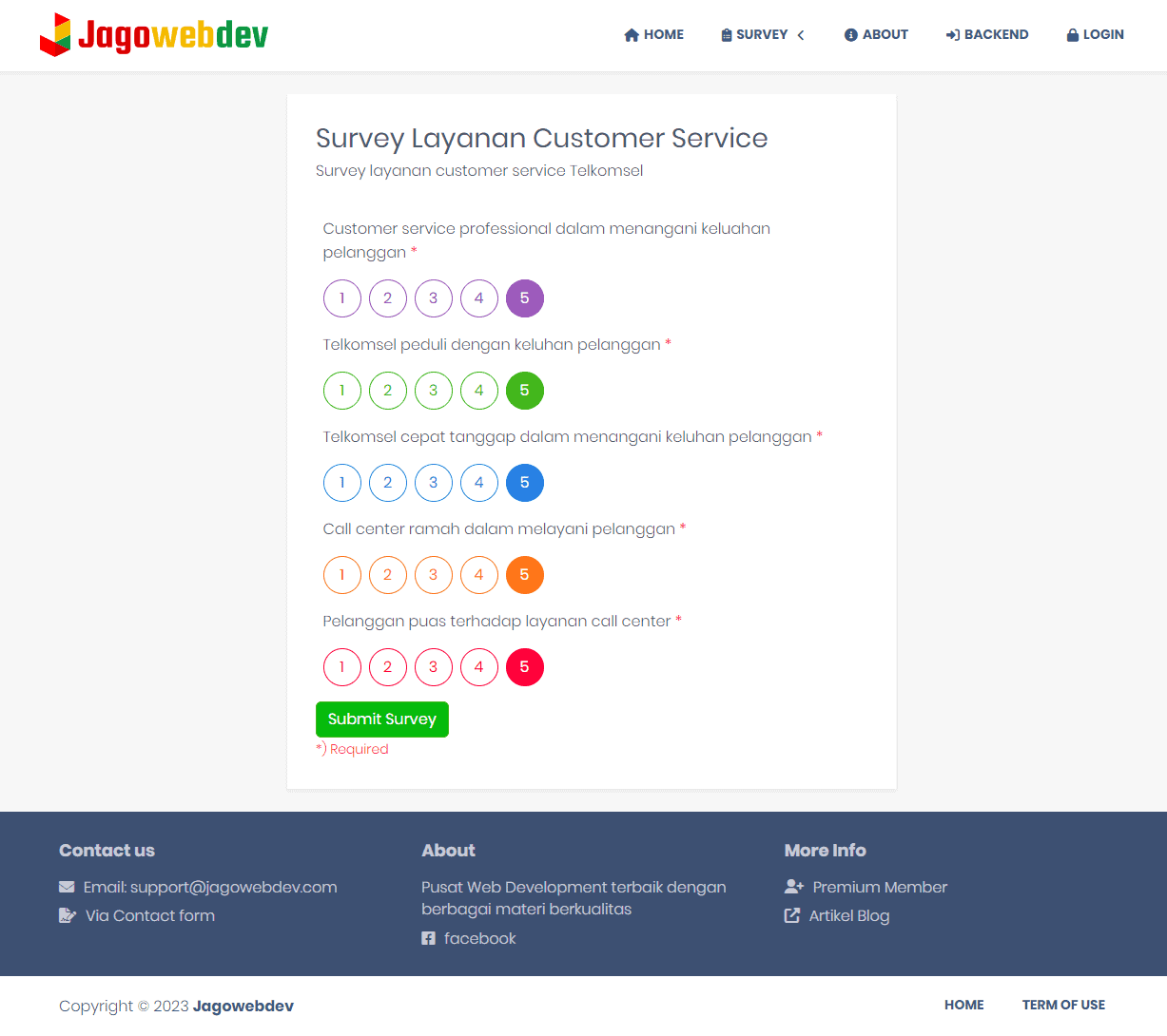 Survey Dengan Jawaban Range Angka 1 s.d. 5